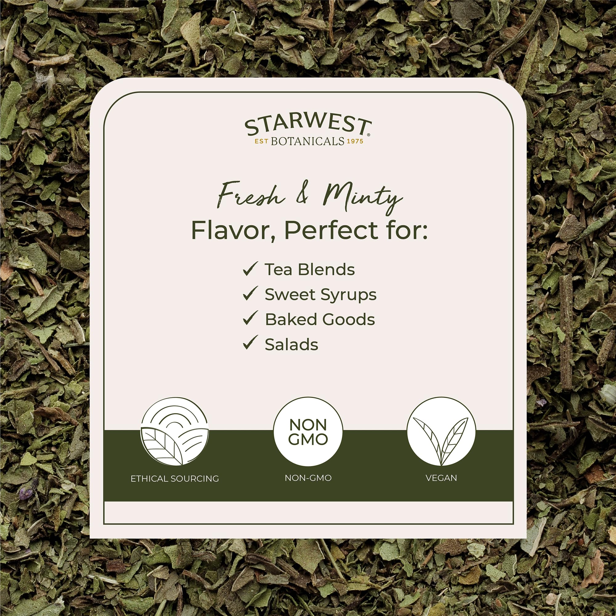Starwest Botanicals Organic Peppermint Leaves Cut & Sifted - Dried Loose Leaf Herb for Tea, Herbal Blends, Baking, & Cooking, Caffeine Free, Sourced