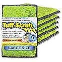 Fresh Tuff-Scrub, Large, 6-Pack Scrub-N-Wipe Sponge Cloth with Silvadur Antimicrobial for Odor Control, Microfiber, Multi-Surface, Non-Scratch