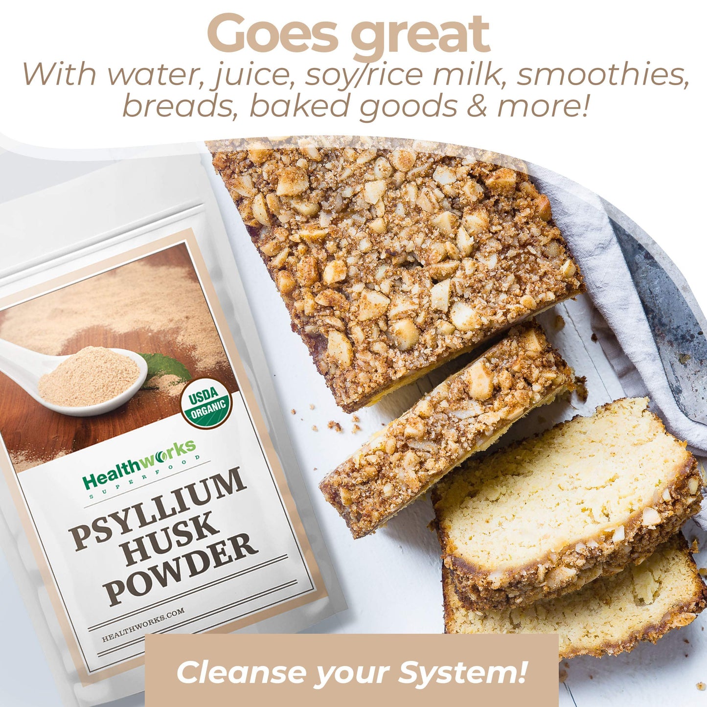 Healthworks Superfoods Organic Psyllium Husk Powder - 32 Oz / 2 Lbs - Raw - Certified Organic - Finely Ground Powder from India - Keto, Vegan