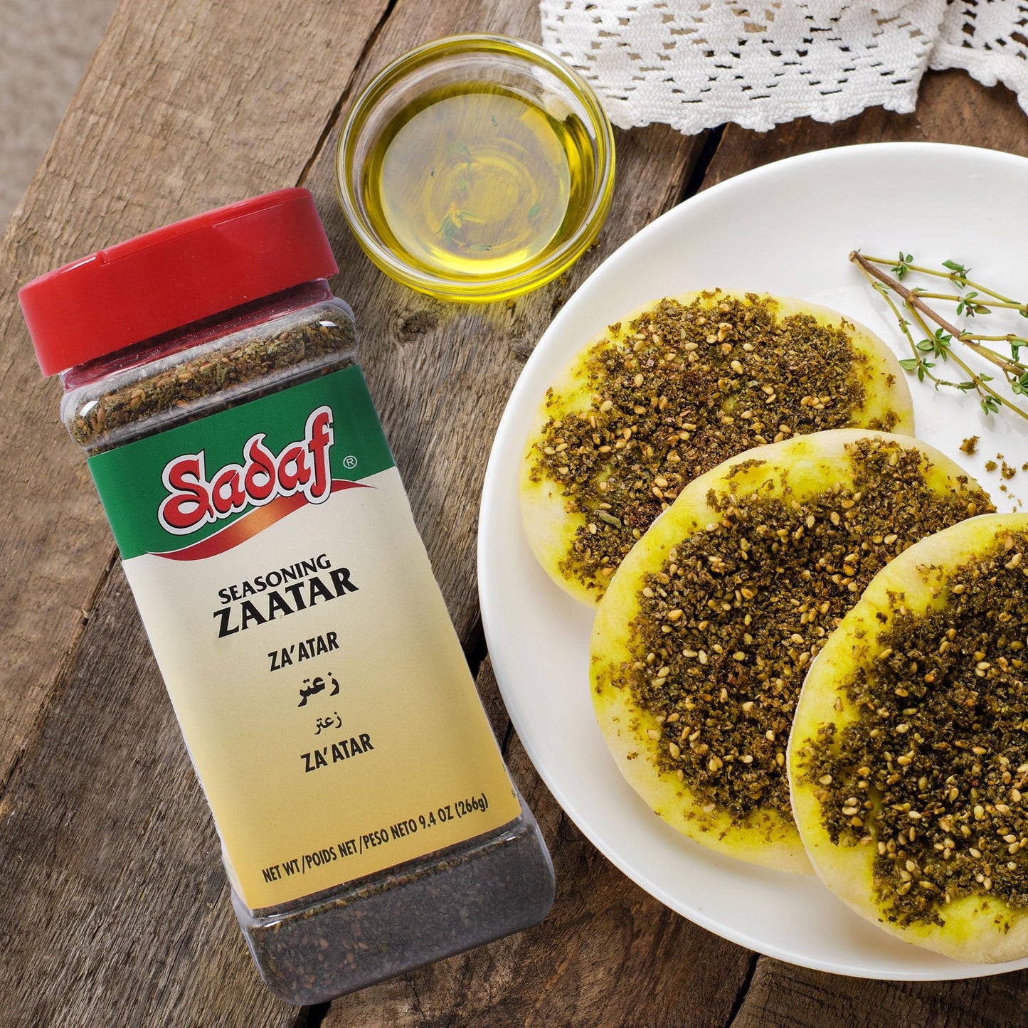Sadaf Zaatar Seasoning - Green Zaatar Spice for Cooking and Food Seasoning - Spices & Seasonings - Middle Eastern Cuisine - Halal - 9.4 oz PET Bottle