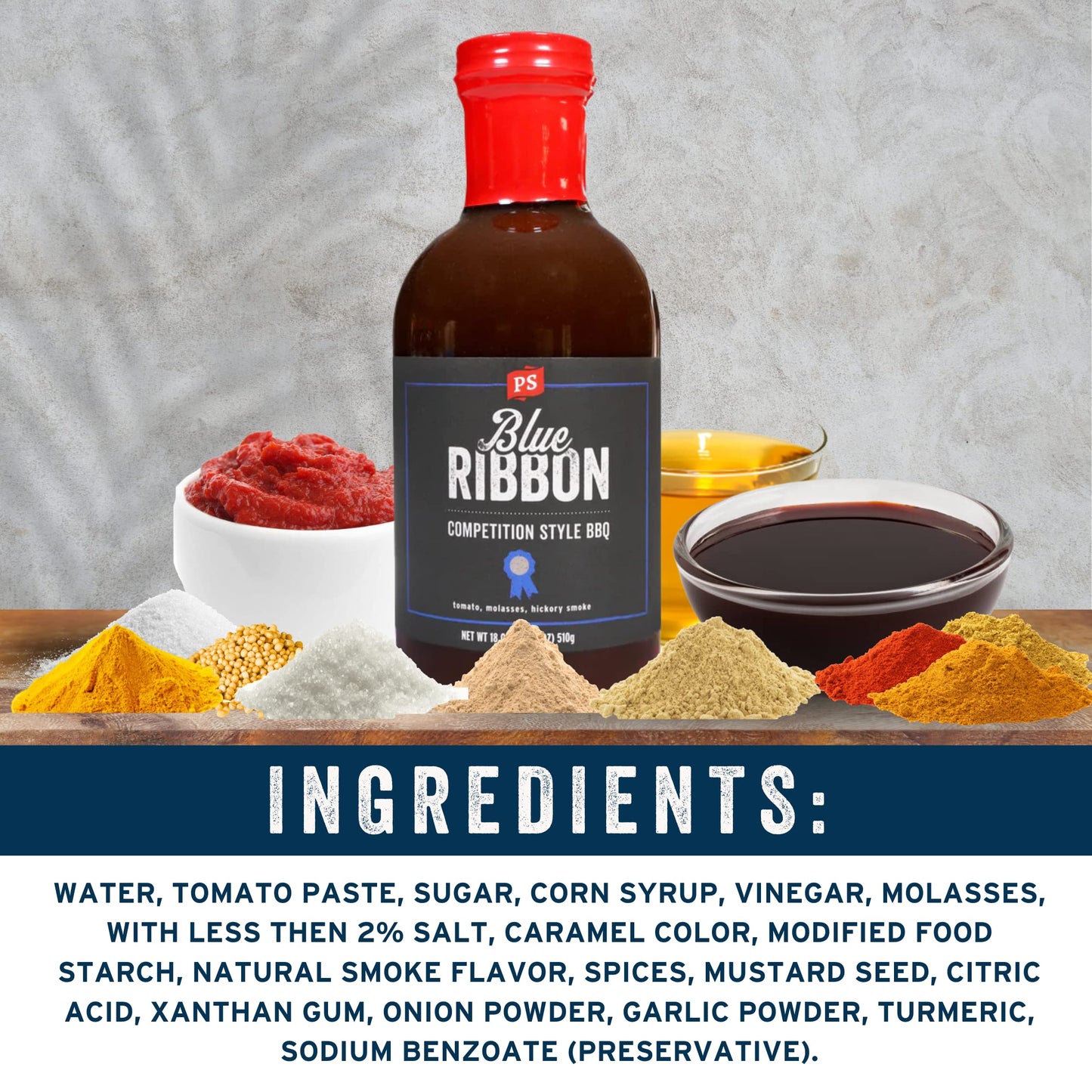 PS Seasoning Blue Ribbon Competition Style BBQ Sauce - All-Purpose Sauce for Grilling, Glazing, Marinating, Basting, Dipping - Great for Spare Ribs