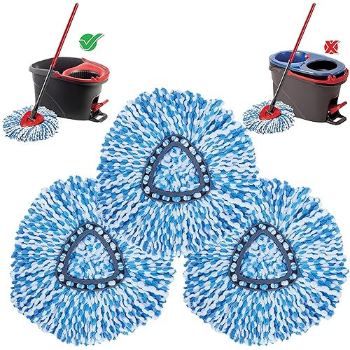 KLEEN HANDLER Microfiber Spin Mop Replacement Head Refills Compatible with O-Cedar EasyWring 1 Tank System, Blue, L (3-Pack)