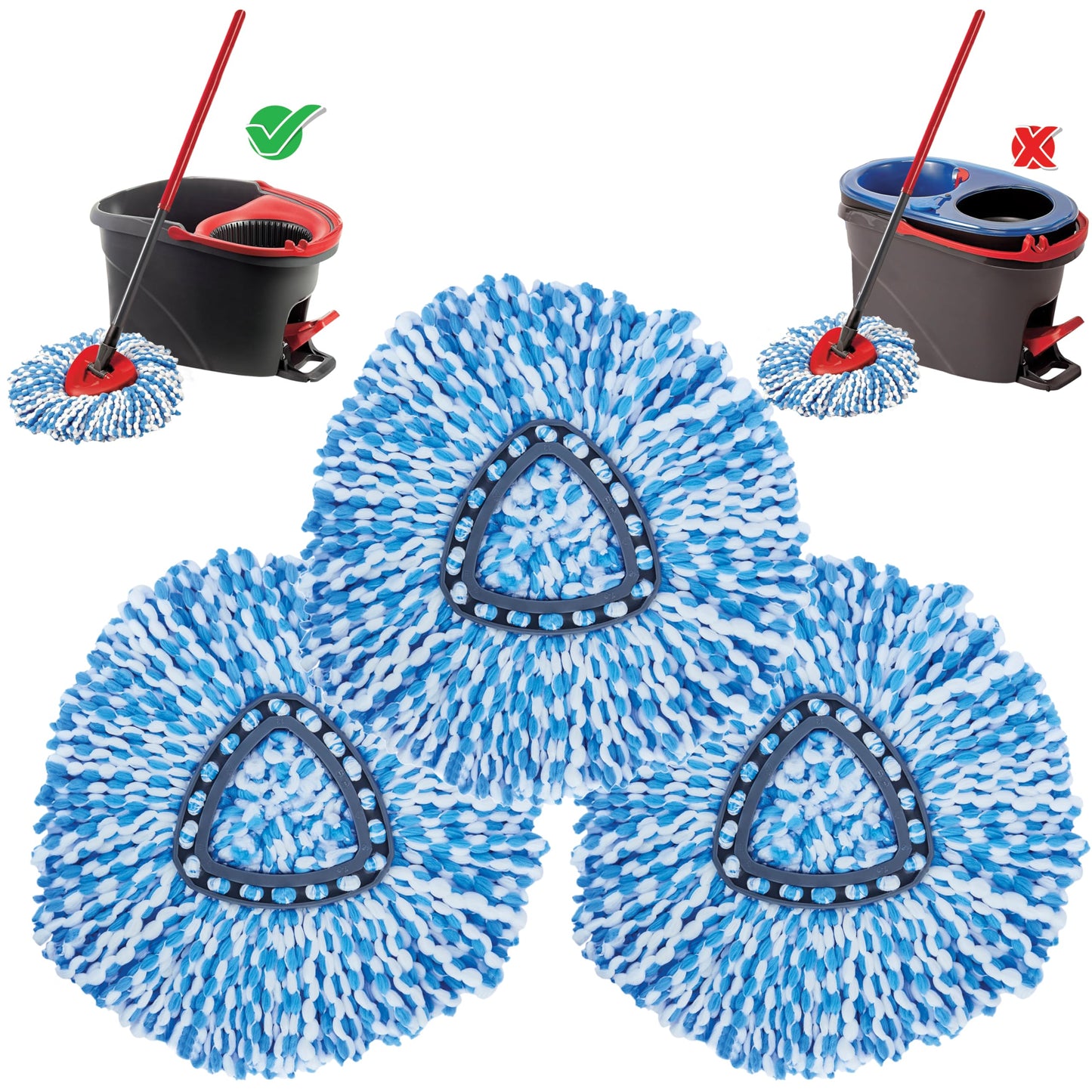 KLEEN HANDLER Microfiber Spin Mop Replacement Head Refills Compatible with O-Cedar EasyWring 1 Tank System, Blue, L (3-Pack)