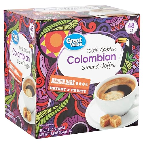 Great Value Medium Roast Single Serve Coffee Cups, 100% Colombian, 48 Ct (Pack of 2)