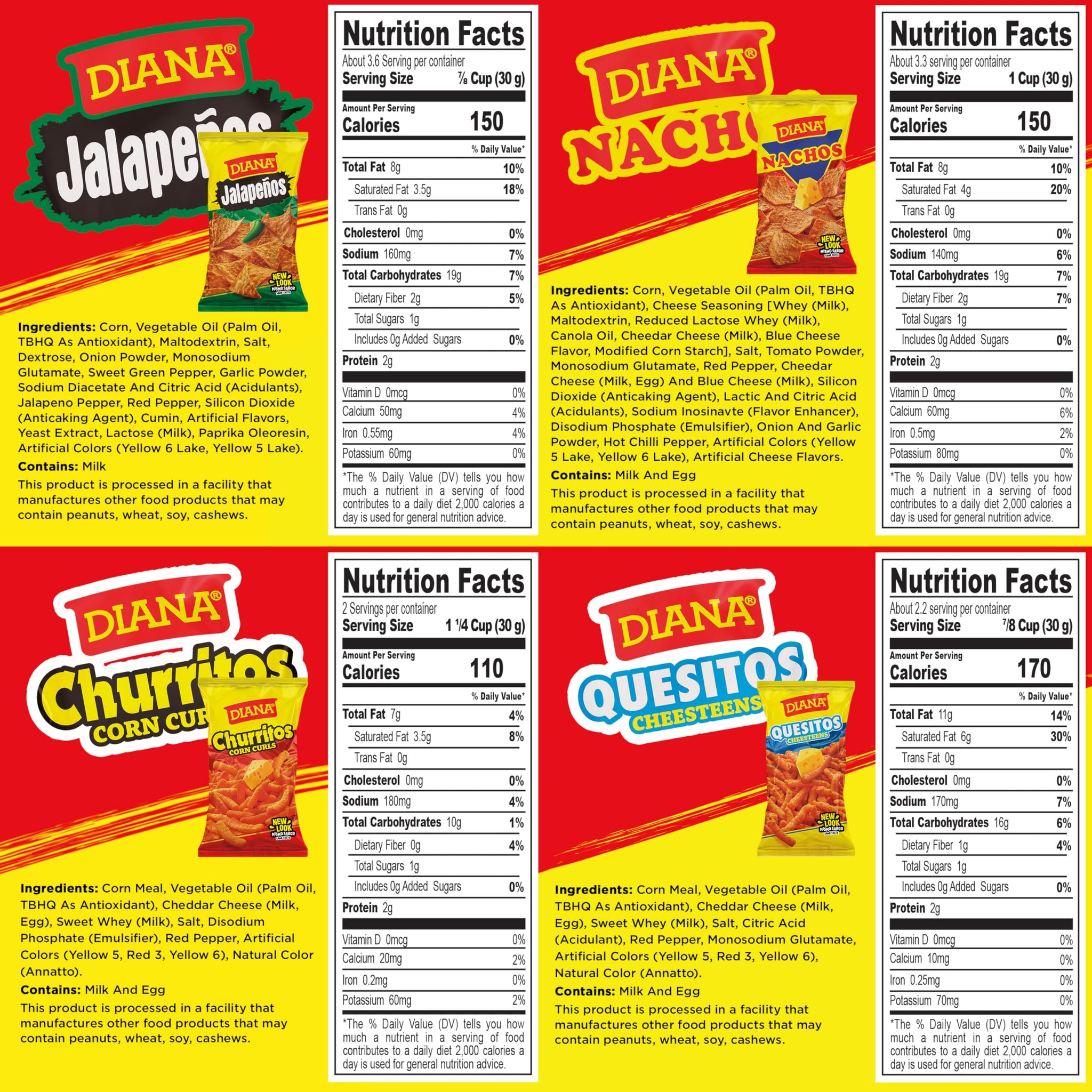 Diana Jalapeños, Nachos, Churritos and Quesitos Snack Variety Pack, 18 Bags, 16.8 Oz