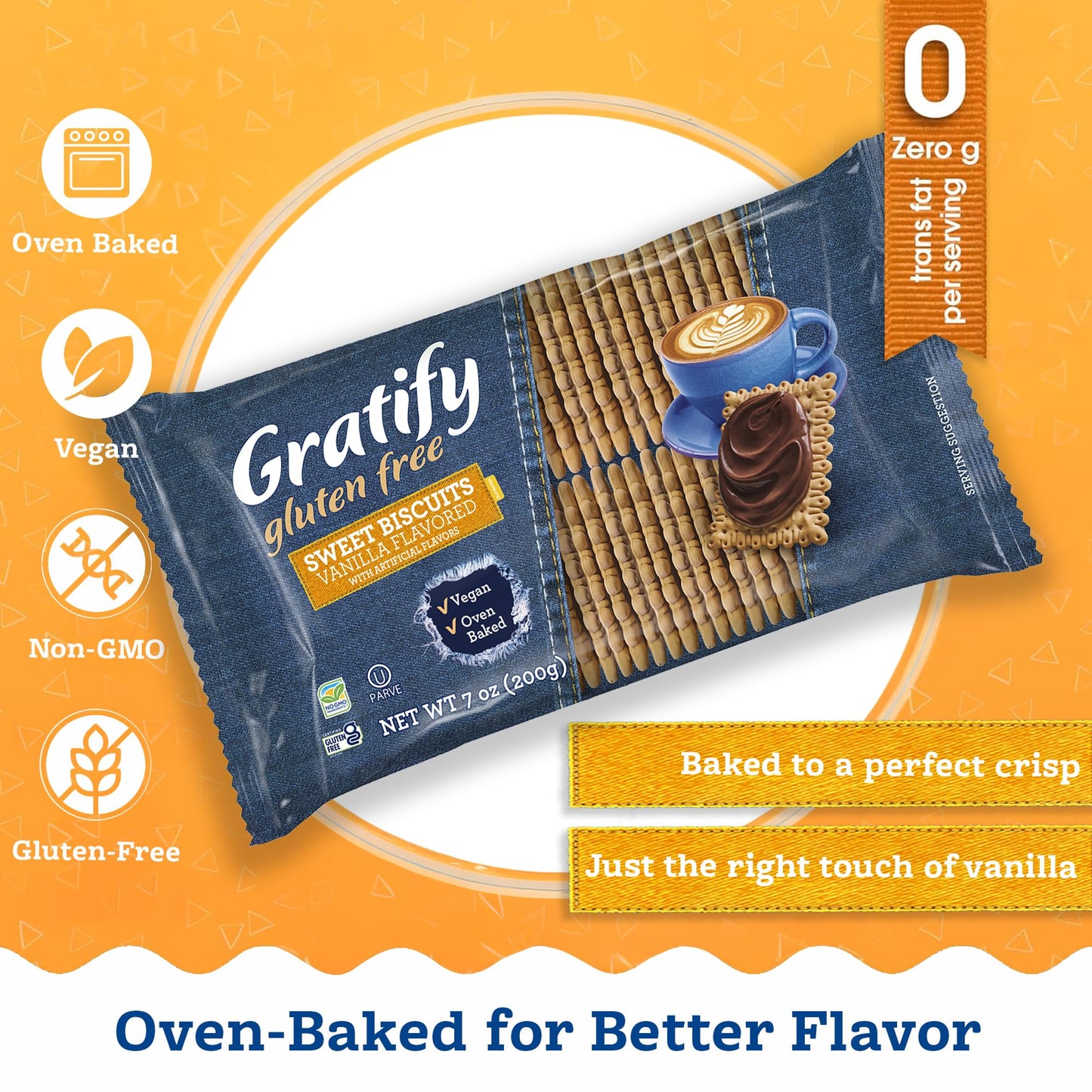 Osem Gratify Petit Beurre Vanilla Biscuits - Gluten Free Dessert Cookies, Sweet Snack for Adults & Kids, Vegan, Dairy Free, Oven Baked, Kosher
