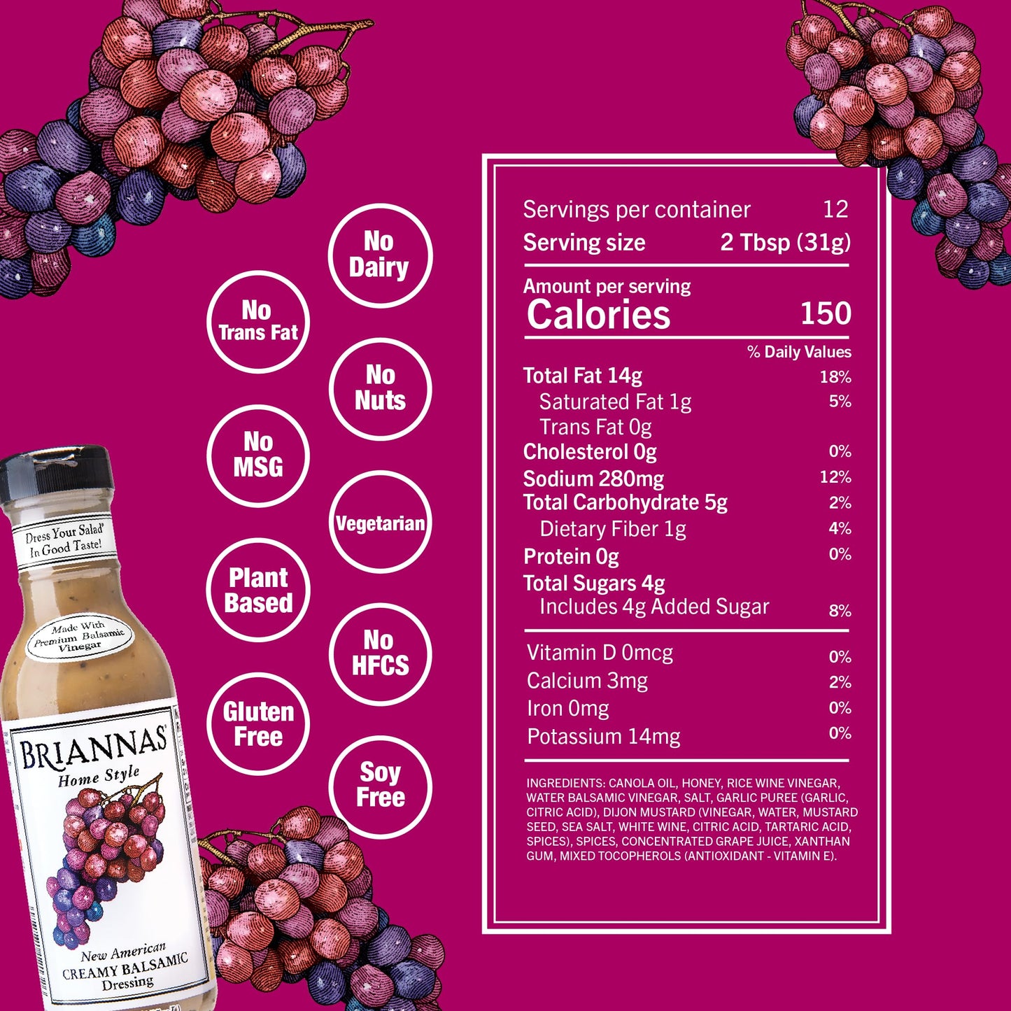 BRIANNAS - Home Style New American Creamy Balsamic Dressing - Fine Salad Dressing made with Premium Ingredients - Gluten Free Dressing - 12 oz