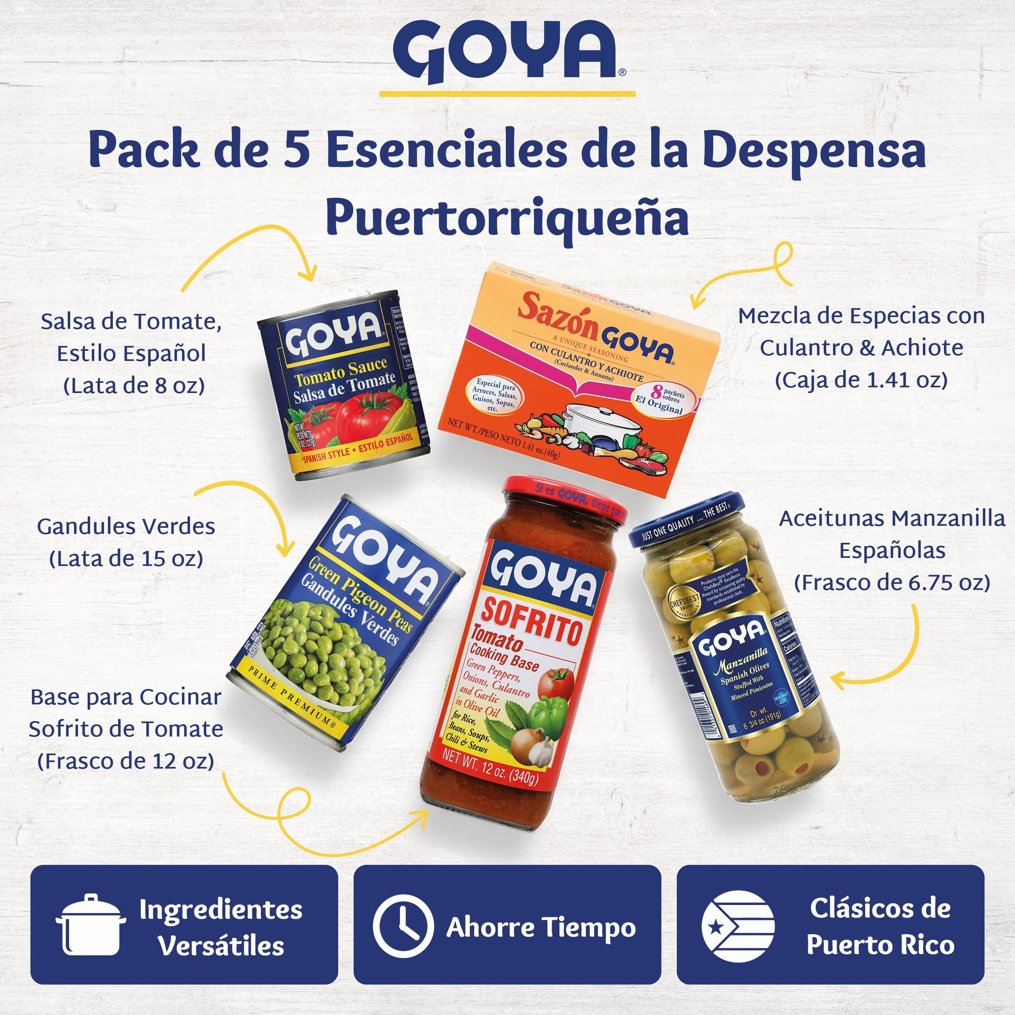 Goya Puerto Rican Pantry Essentials Pack of 5, Sofrito Tomato Cooking Base