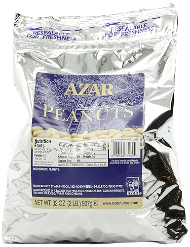 Azar Nut Company Peanuts, Dry Roasted, Unsalted, 32-Ounce Resealable Bags (Pack of 3)