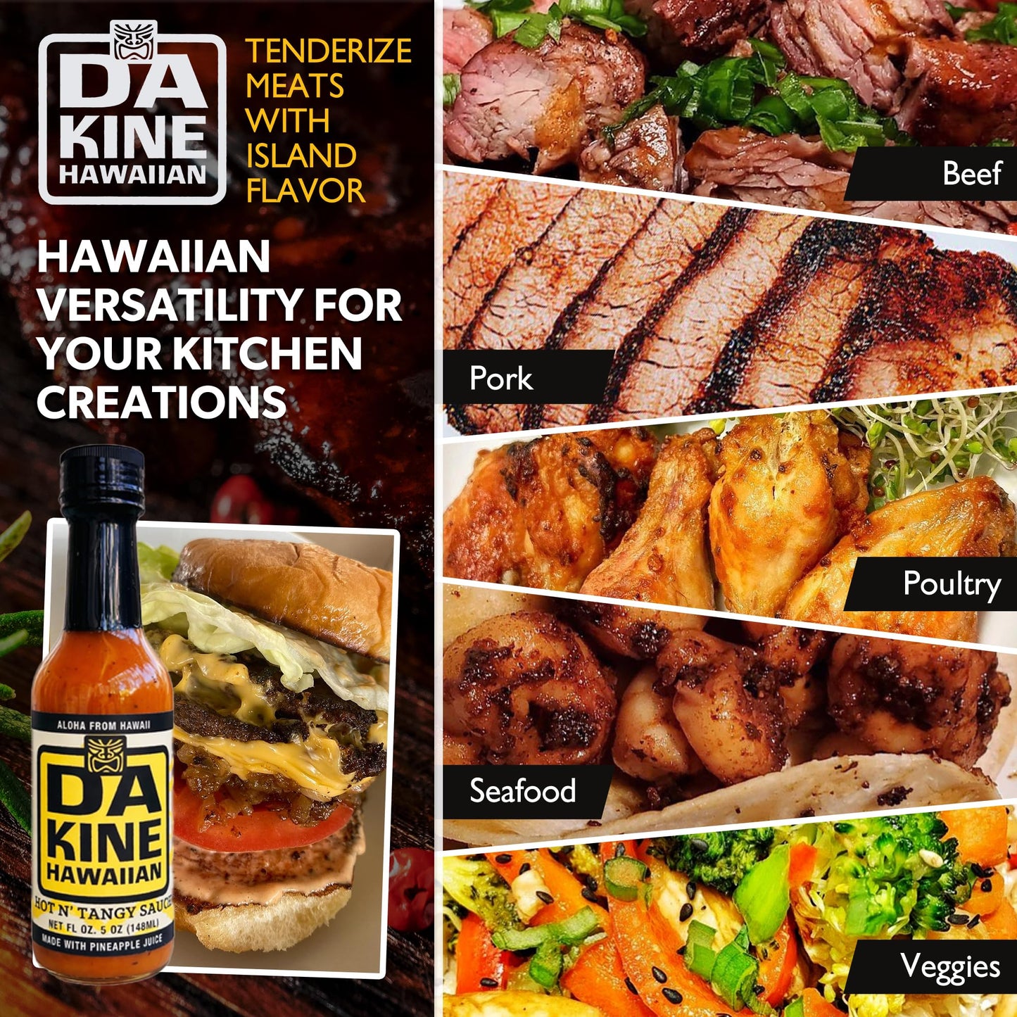 Da Kine Hawaiian Hot N' Tangy Sauce - Tangy Sauce Made with Pineapple Juice - Dipping Sauce for Marinades, Grilling & Everyday Cooking - Chicken