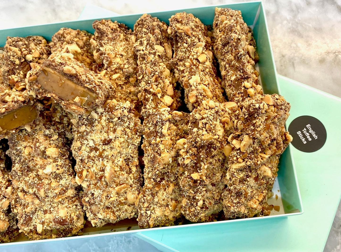 MalibuGift Gourmet English Toffee Candy Sticks in 1 lb Fancy Candy Box, Doused in Gourmet Chocolate and Rolled in Roasted Almonds