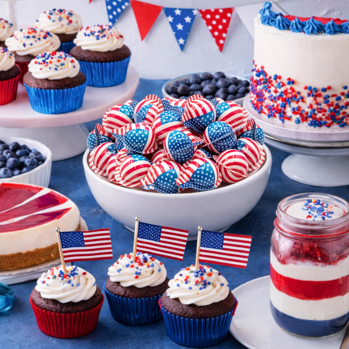 Patriotic Candy - Gummy Balls - 30 Count - 19 Oz Jar - 4th of July Candy Individually Wrapped - Red White and Blue Gummy Candies - Strawberry & Grape