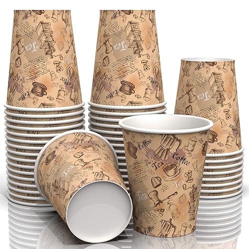 SheriffDrink Disposable Brown Cups - 8oz Printed Paper Cups for Hot Beverages & Tea - Eco Friendly Pack of 50