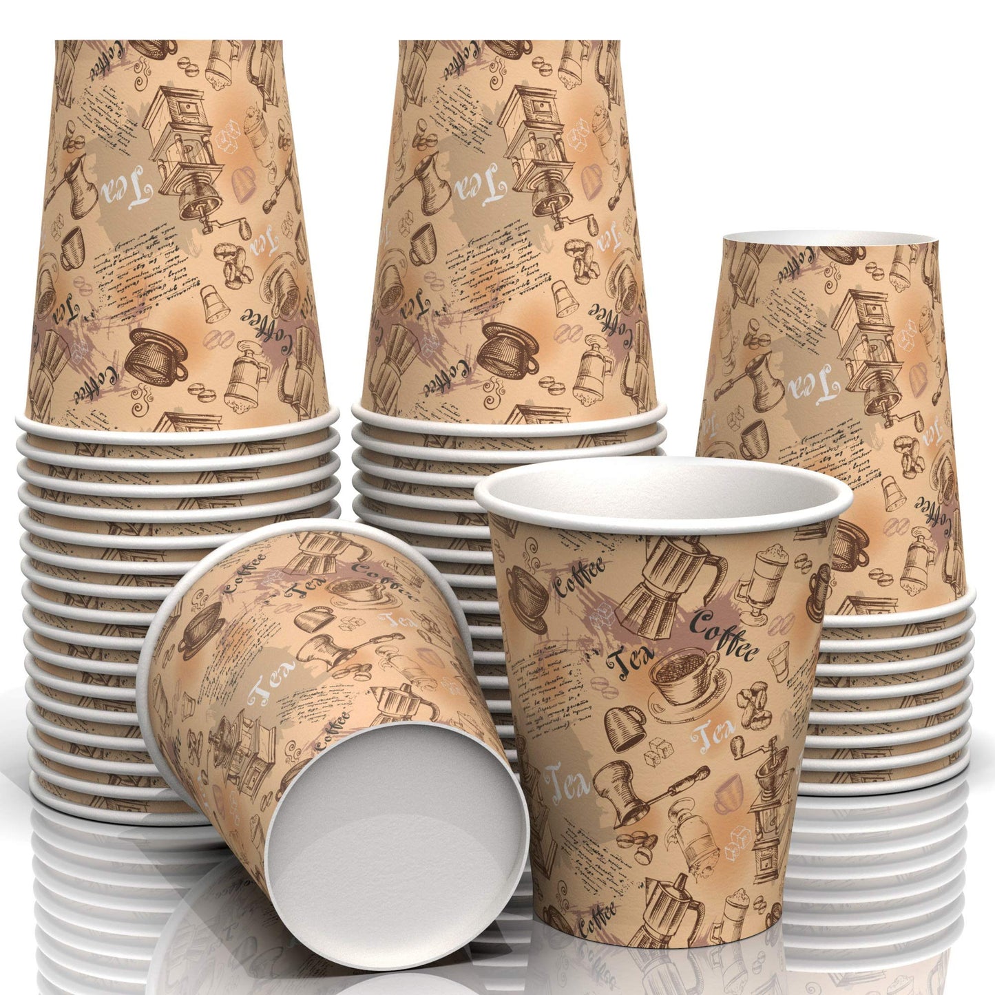 SheriffDrink Disposable Brown Cups - 8oz Printed Paper Cups for Hot Beverages & Tea - Eco Friendly Pack of 50