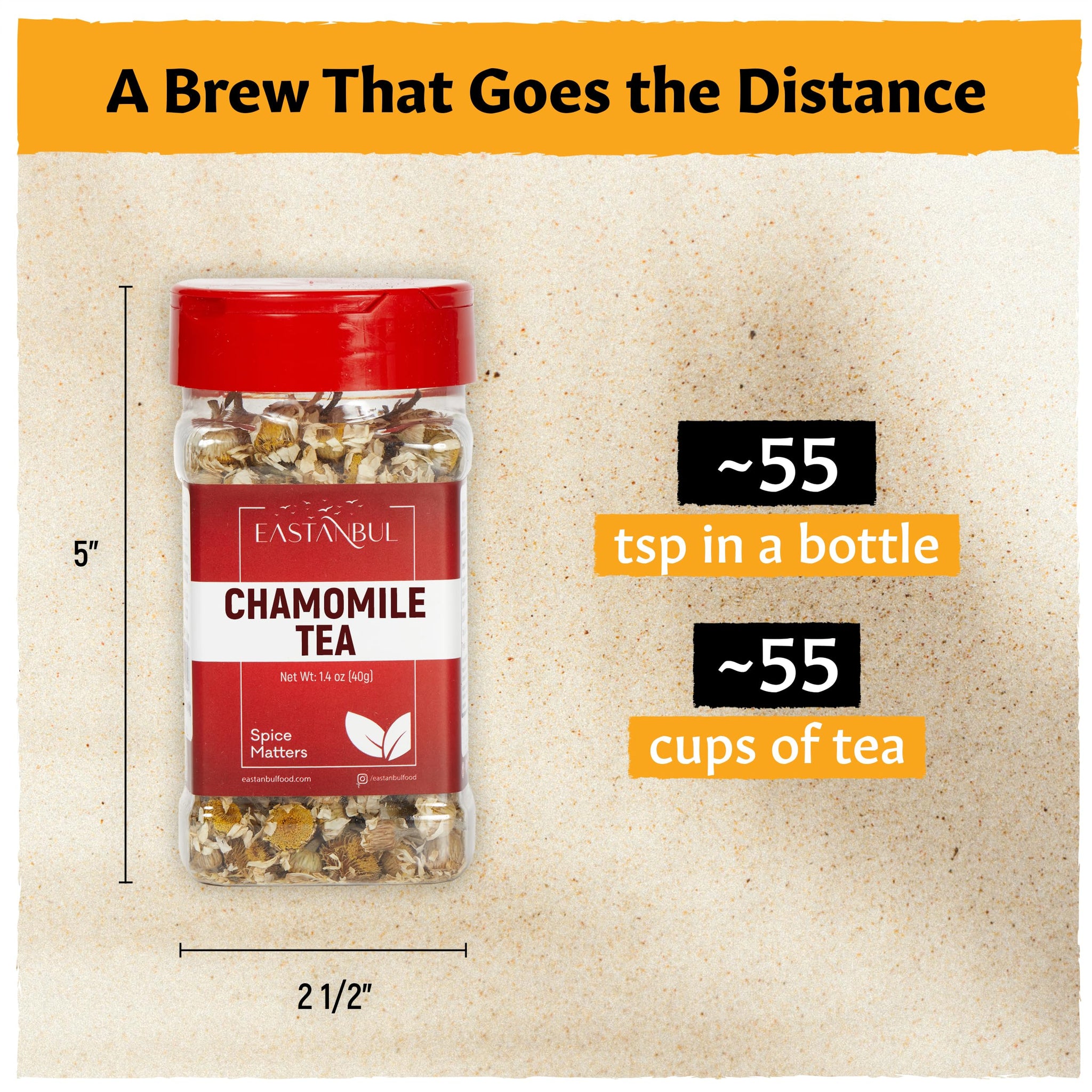 Eastanbul Chamomile Flowers Loose Dried, 1.4oz, Dried Chamomile Tea Loose Leaf, Flor de Manzanilla, Caffeine-Free Camomile Tea, Camomille Herb, Full