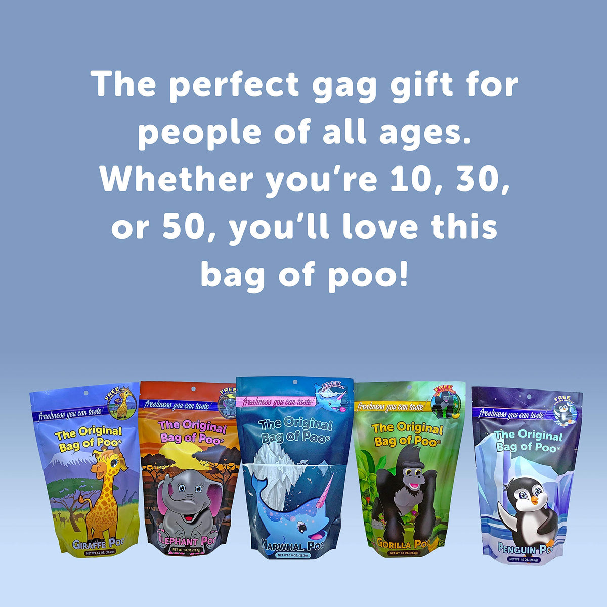 The Original Bag of Poo®, Giraffe Poo (Orange Flavor Cotton Candy) Novelty Poop Gag Gift. Free sticker inside.
