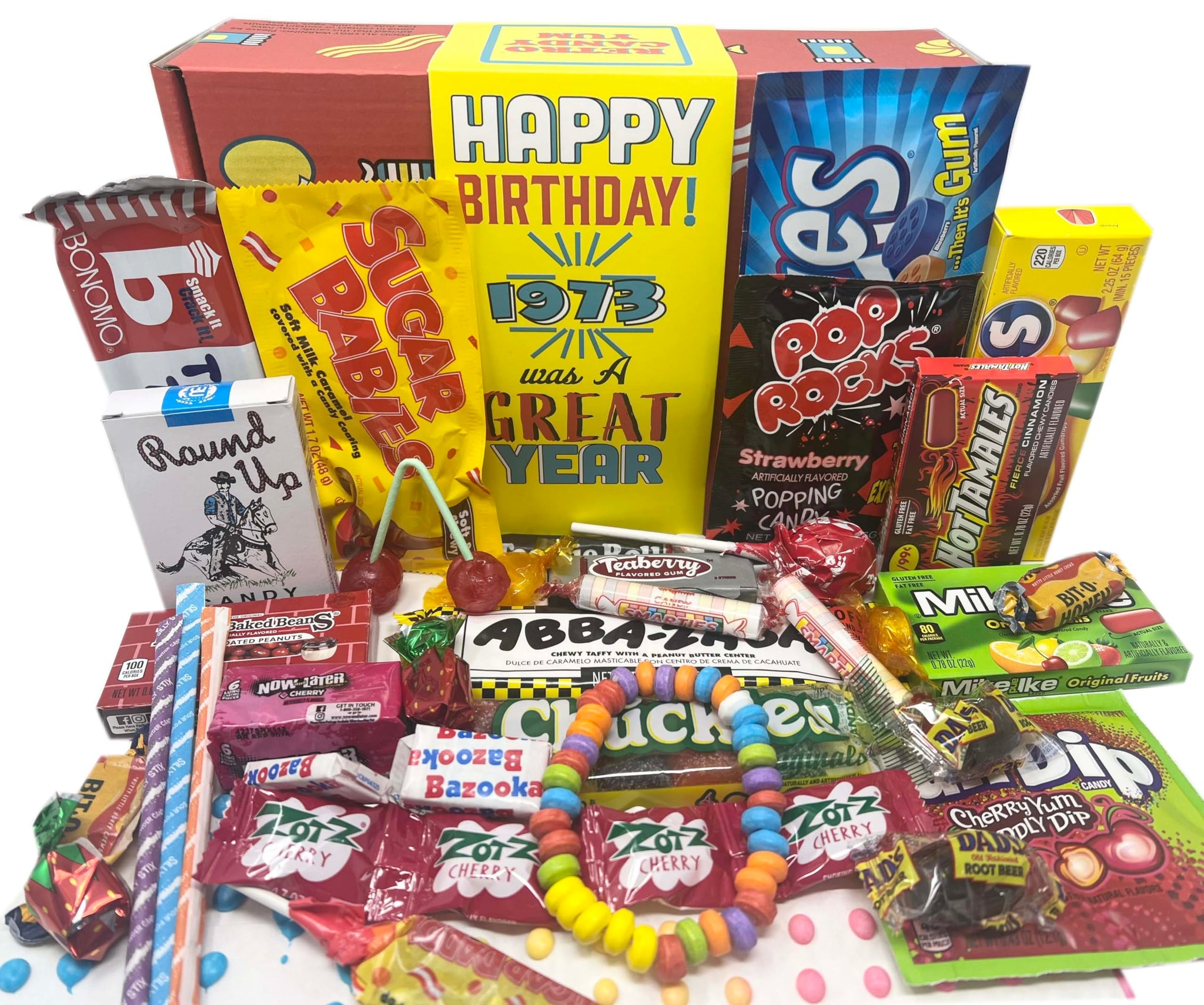 RETRO CANDY YUM ~ 1973 53rd Birthday Gift Box Mix Nostalgic Candy from Childhood for 53 Year Old Man or Woman Born 1973 Jr