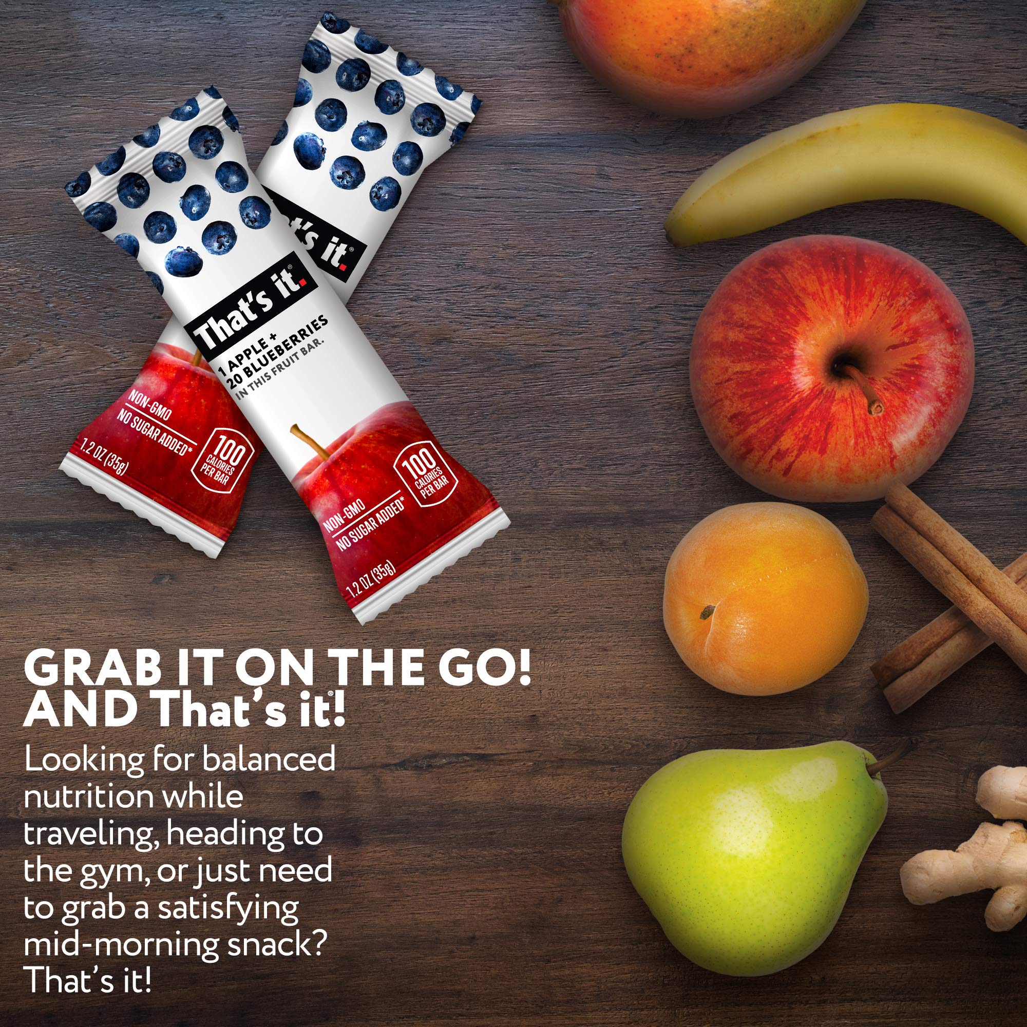 That's it. Apple + Blueberry 100% Natural Real Fruit Bar, Best High Fiber Vegan, Gluten Free Healthy Snack, Paleo for Children & Adults, Non GMO No