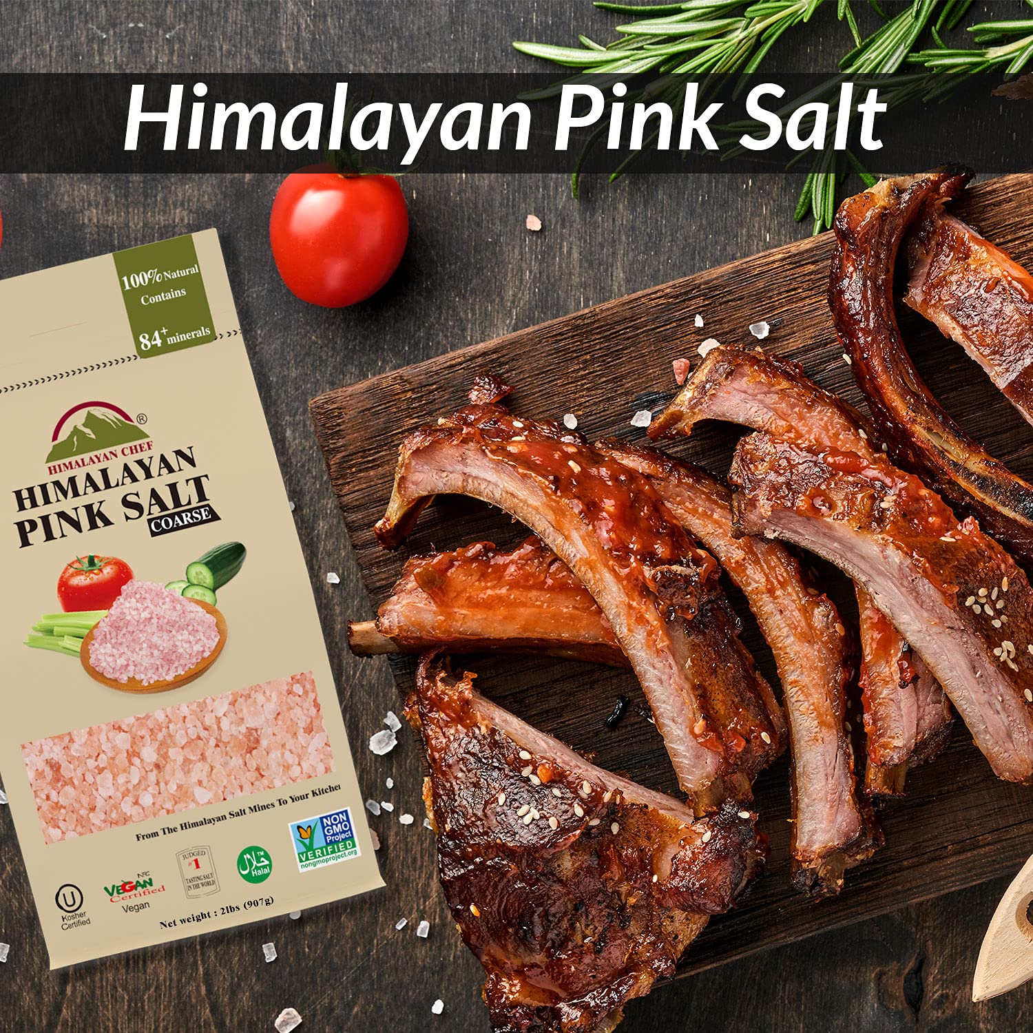 Himalayan Chef Himalayan Pink Salt, Coarse Grain, Refill Grinders - 2 Pound (Pack of 6)
