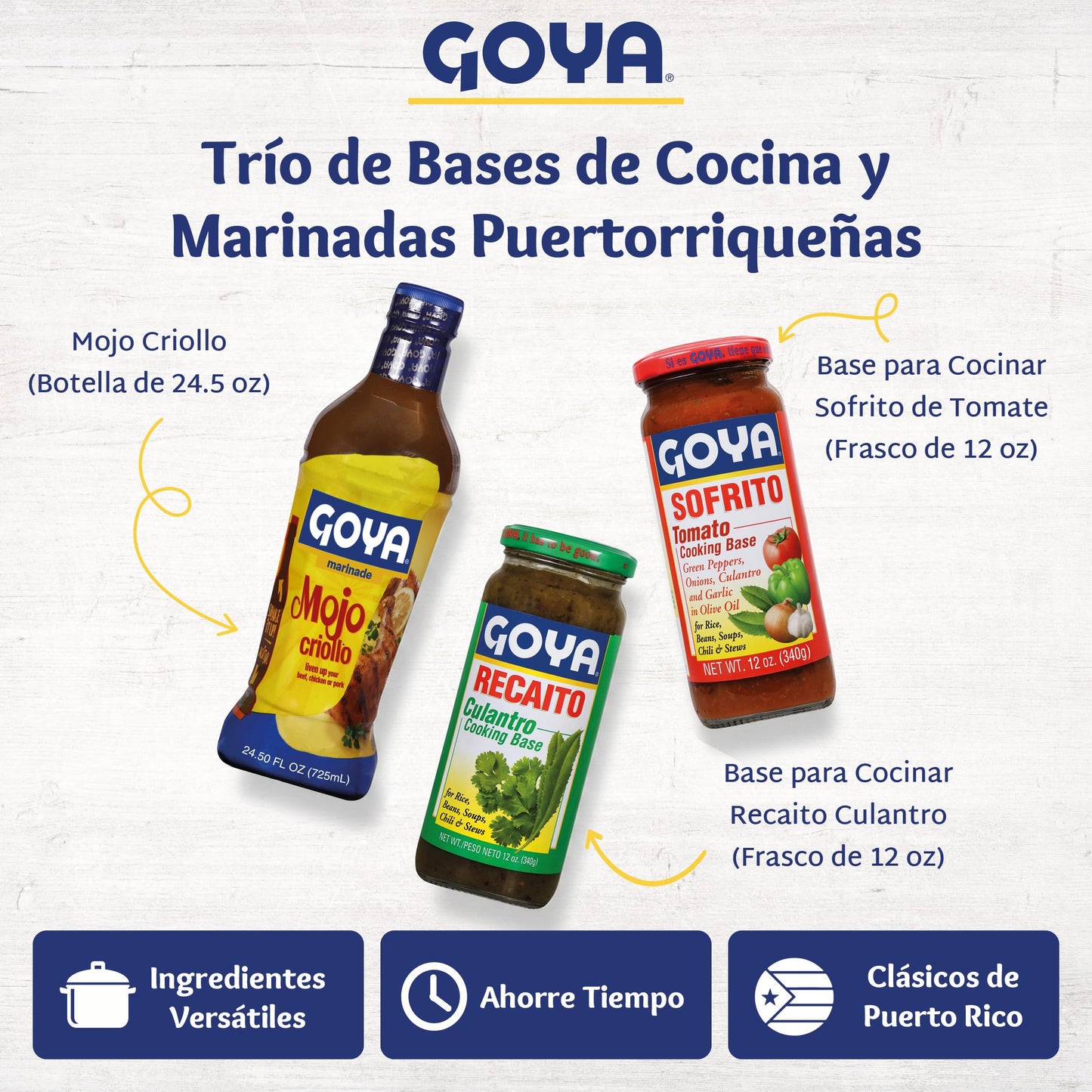Goya Puerto Rican Cooking Base & Marinade Trio, Sofrito Seasoning, Criollo