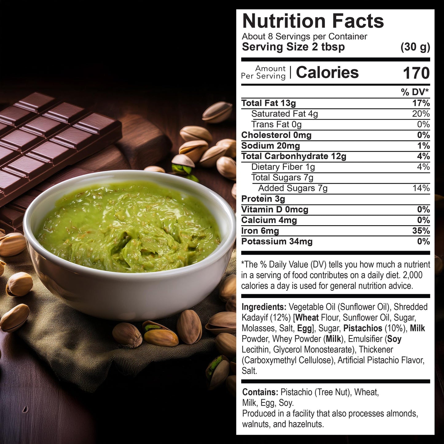 Eastanbul Dubai Chocolate Bar Mixture, 8oz, Dubai Chocolate Bar Pistachio Filling, Crispy Premium Kataifi and Pistachio Cream, Single Ingredient