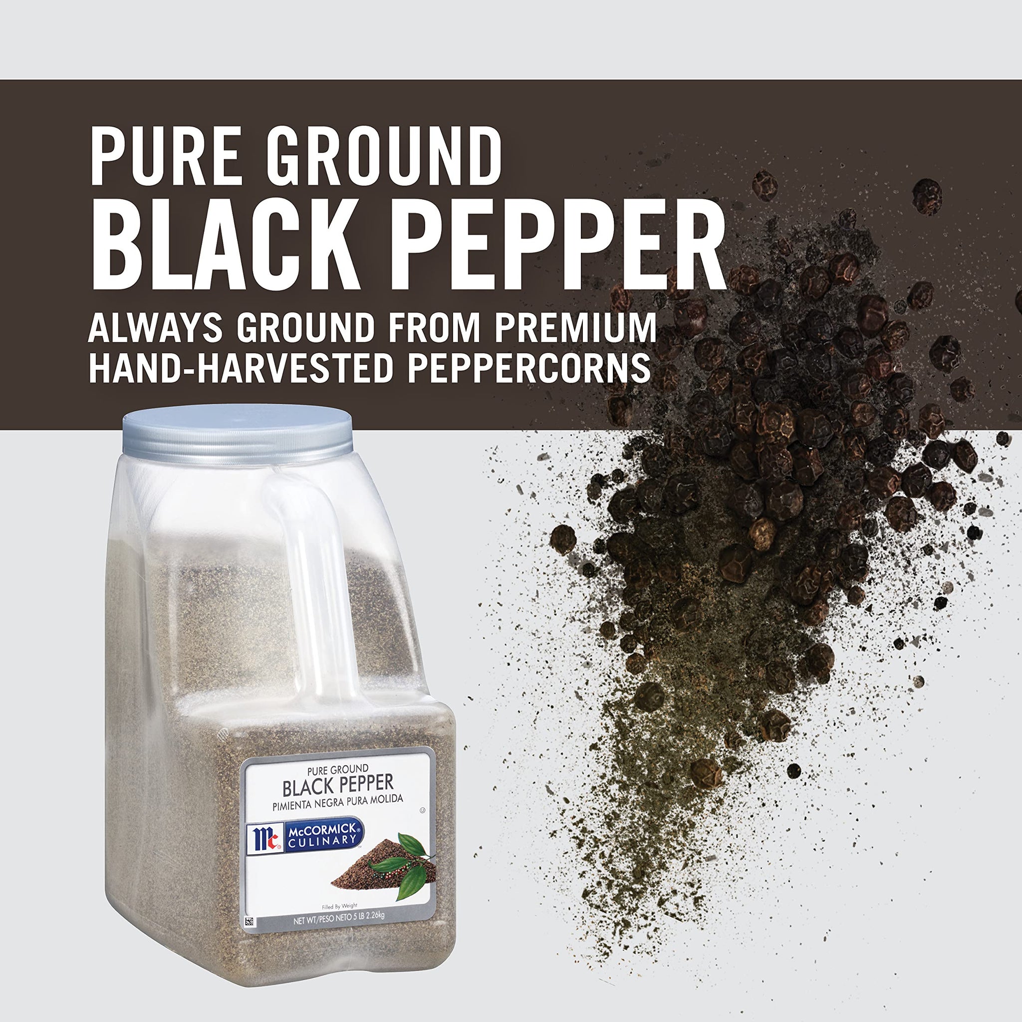 McCormick Culinary Pure Ground Black Pepper, 5 lb - One 5 Pound Container of Bulk Ground Black Pepper, Perfect for Chefs and Pepper Shaker Refills