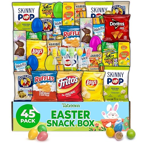 Easter Snacks Care Package Gift Box - Snack Box Gift Basket - Large Variety Snacks, Candy & Treats for College Students, Adults, Kids - 45 Count