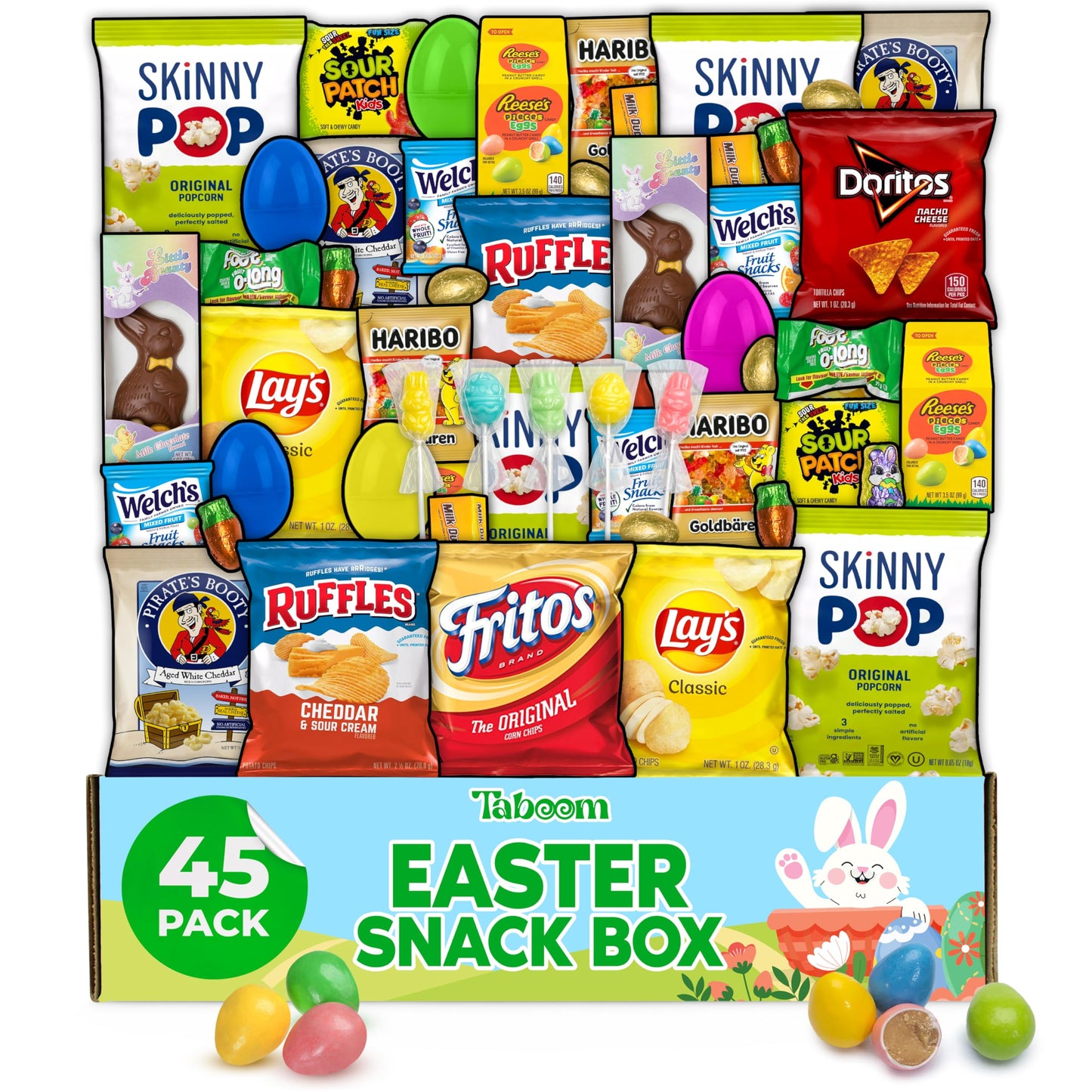 Easter Snacks Care Package Gift Box - Snack Box Gift Basket - Large Variety Snacks, Candy & Treats for College Students, Adults, Kids - 45 Count