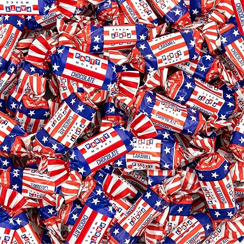 Patriotic Candy | 2-Pound Bag | 4th of July Candy | Chocolate Caramels | Red White and Blue Candies Individually Wrapped | Bulk Parade Taffies