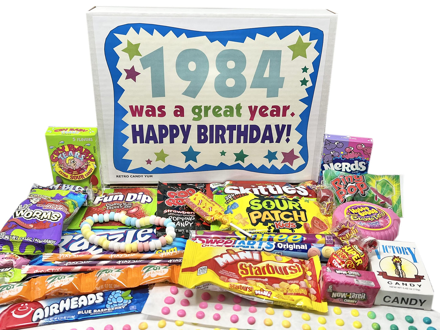 RETRO CANDY YUM ~ 1984 42nd Birthday Gift Box of Nostalgic Candy from Childhood for 42 Year Old Man or Woman Born 1984