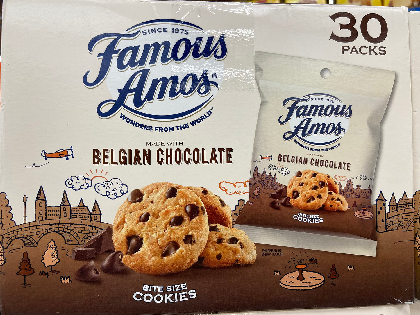 Famous Amos Belgian Chocolate Chip Cookies, Box of 30-1 oz Single Packs