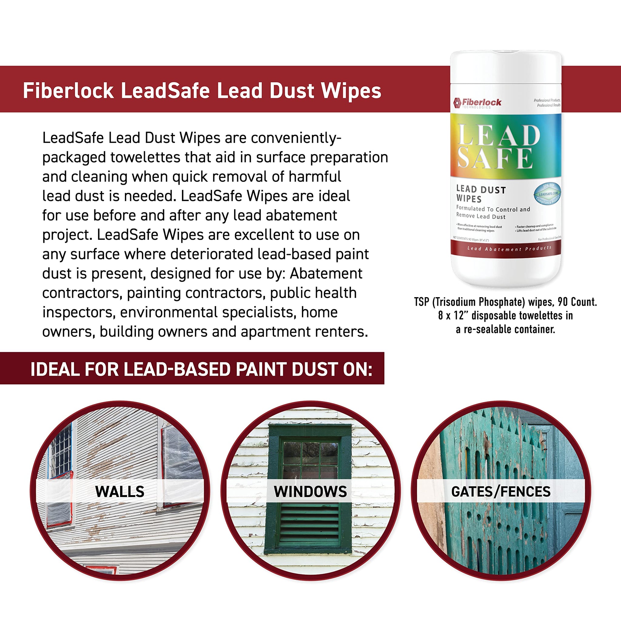 Fiberlock LeadSafe Dust Wipes, 90 Count, Controls & Removes Lead Dust, Ideal for Use Before & After Any Lead Abatement Project, Control Lead-Based