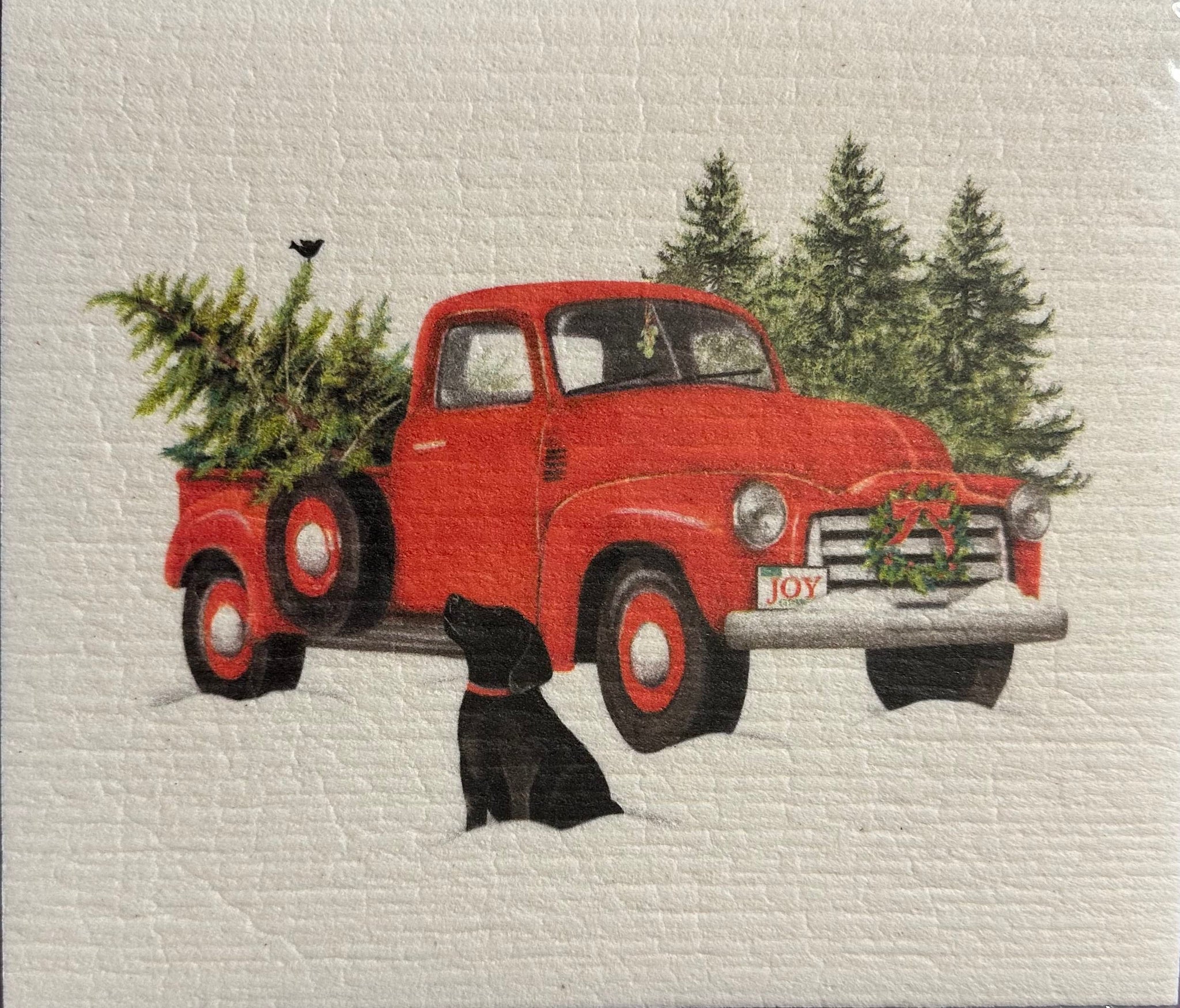 Mary Lake-Thompson Sponge Cloth Winter Holiday Red Truck, Black Lab, Christmas Tree
