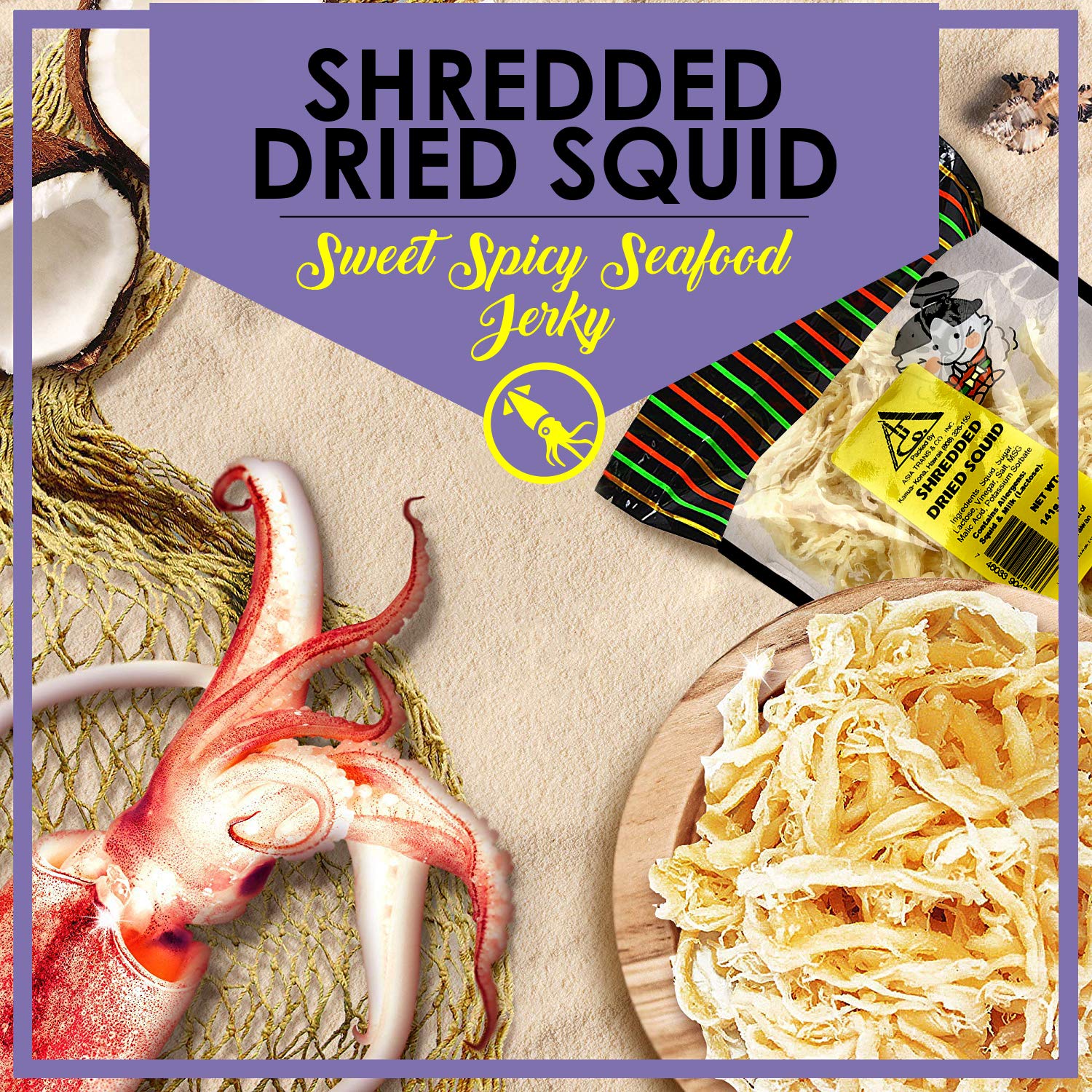 Asia Trans Saki Ika Dried Cuttlefish Snack | Hawaiian Seafood Jerky | High-Protein, Low-Fat, Low-Calorie (5 oz.)