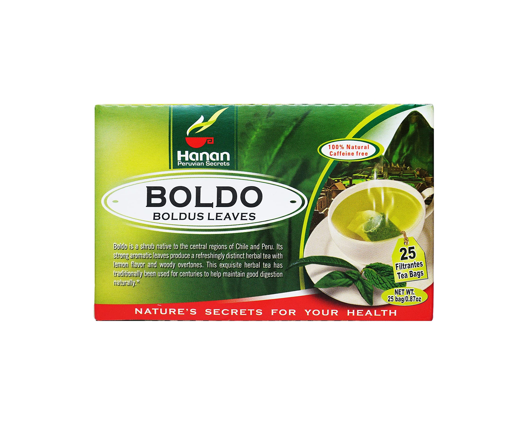 Hanan Peruvian Secrets Boldo Herbal Tea | 100% Natural Boldus | 25 Tea Bags | Naturally Acts as a Diuretic and Mild Laxative |Promotes Good Digestion