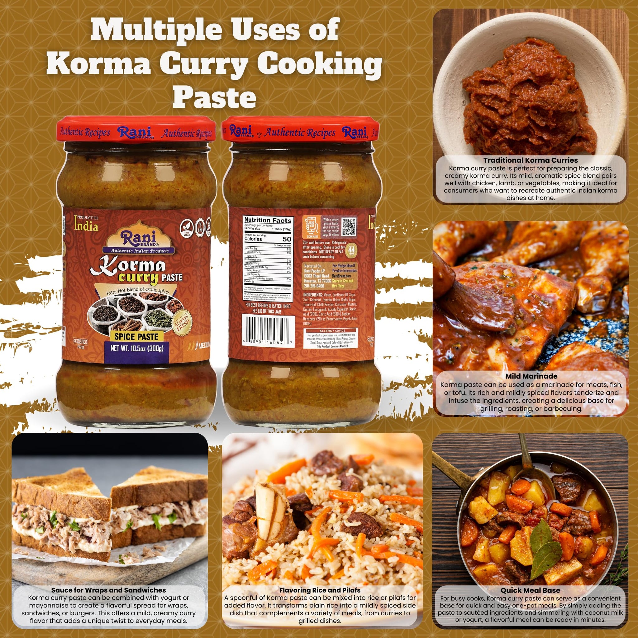 Rani Korma Curry Cooking Spice Paste 10o.5z (300g) Glass Jar ~ No Colors | All Natural | NON-GMO | Vegan | Gluten Free | Indian Origin