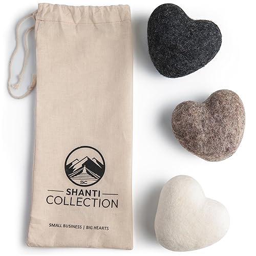 Big Heart Reusable Handmade Wool Dryer Balls for Laundry 3-Pack XL, Wool Balls Replaces Dryer Sheets and Shorten Drying Time.