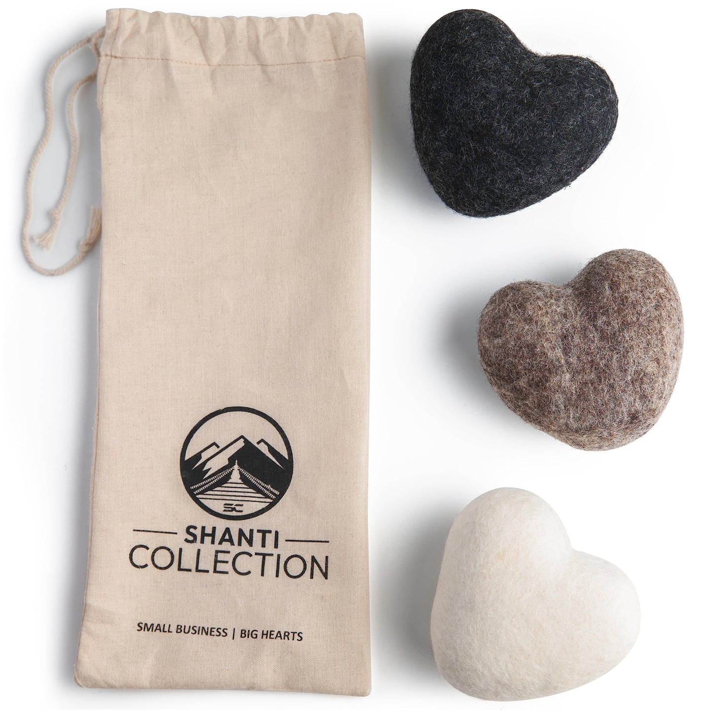 Big Heart Reusable Handmade Wool Dryer Balls for Laundry 3-Pack XL, Wool Balls Replaces Dryer Sheets and Shorten Drying Time.