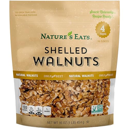 Nature’s Eats Shelled Walnuts 16 oz - 100% Natural Raw Walnut Halves & Pieces - Unsalted Healthy Snack - Fresh, Crunchy, Kosher Certified, Non-GMO