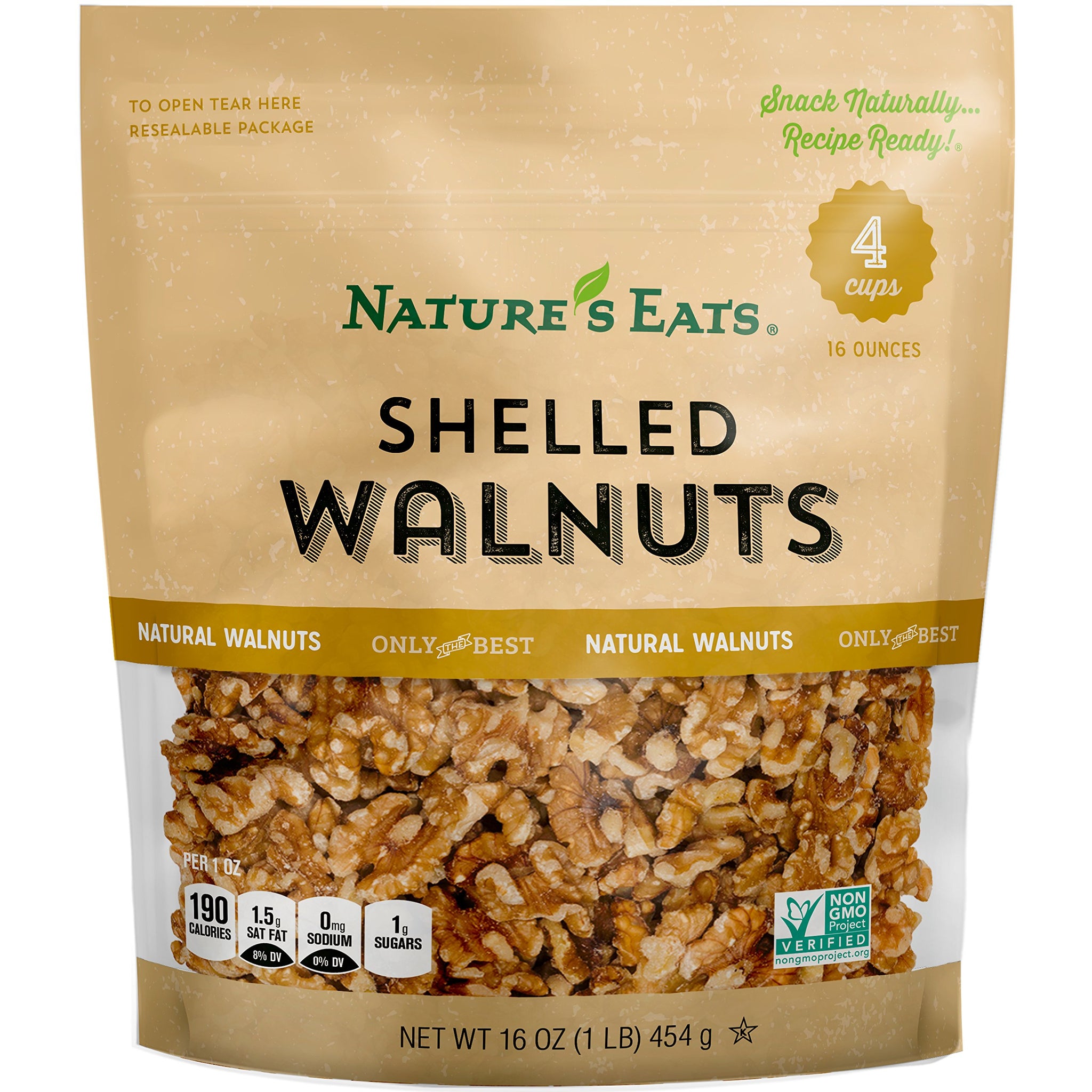 Nature’s Eats Shelled Walnuts 16 oz - 100% Natural Raw Walnut Halves & Pieces - Unsalted Healthy Snack - Fresh, Crunchy, Kosher Certified, Non-GMO
