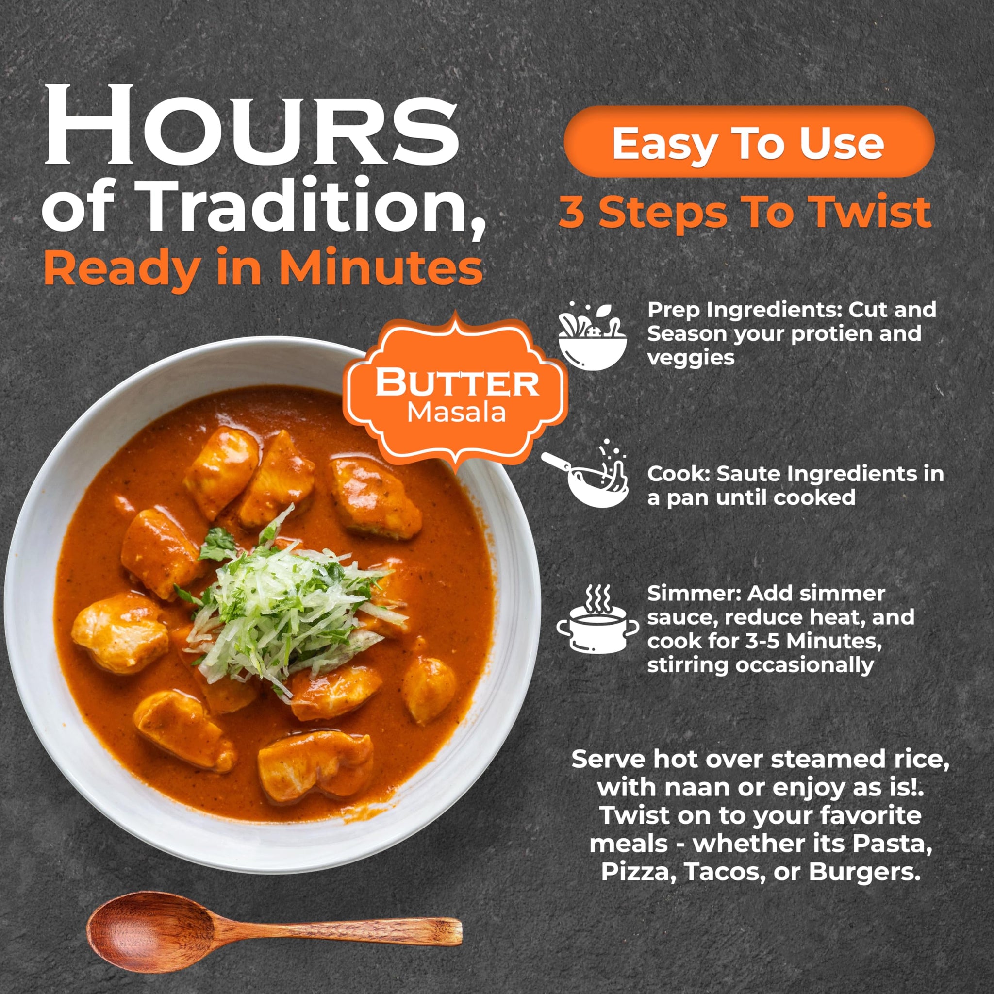 Twist Foods Butter Masala Sauce | Mild, Creamy Indian Simmer Sauce | Authentic Restaurant-Style Butter Masala | Gluten-Free, No Preservatives or