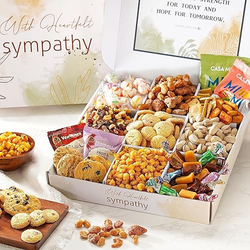 Broadway Basketeers Sympathy Gift Baskets Snack & Sweets Gifts for Condolences Bereavement for Loss of Loved One, Kosher Shiva Sorry for Your Loss