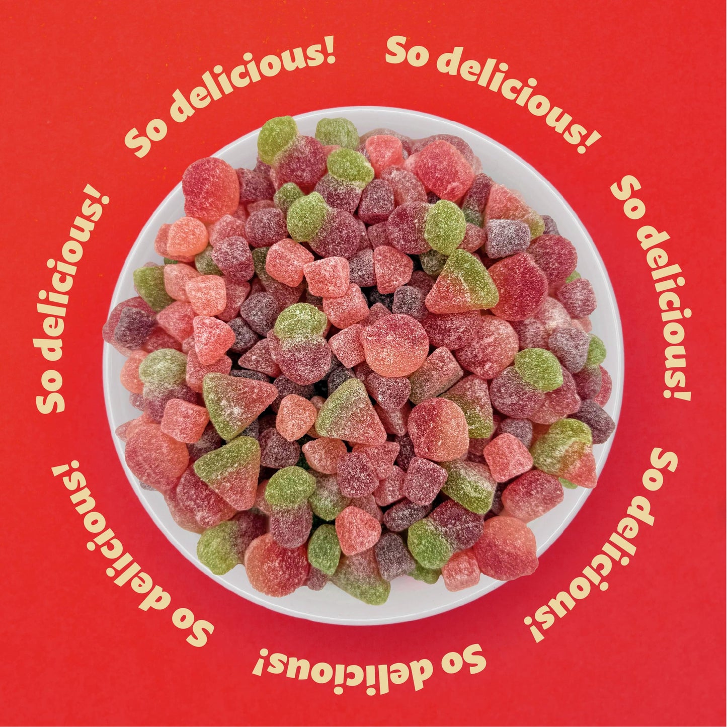 Sour Fruit Jelly Candy Mix | 1 Pound Bag | Vegan Gummies with Real Fruit Puree | Cherry, Watermelon, Peach | Gelatin Free Plant Based Texture | Dye
