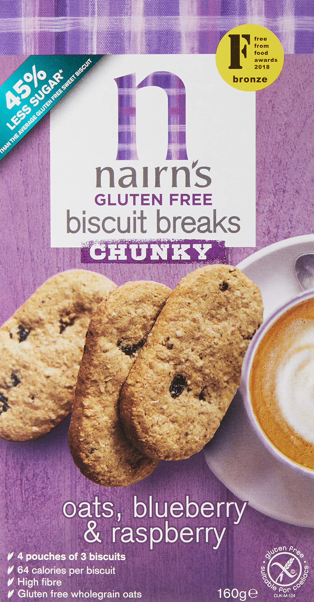 Nairn's Gluten-Free Blueberry & Raspberry Chunky Oat Biscuit Breaks 160g (Pack of 2)