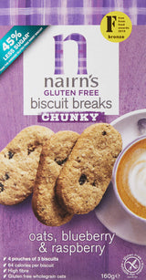 Nairn's Gluten-Free Blueberry & Raspberry Chunky Oat Biscuit Breaks 160g (Pack of 2)