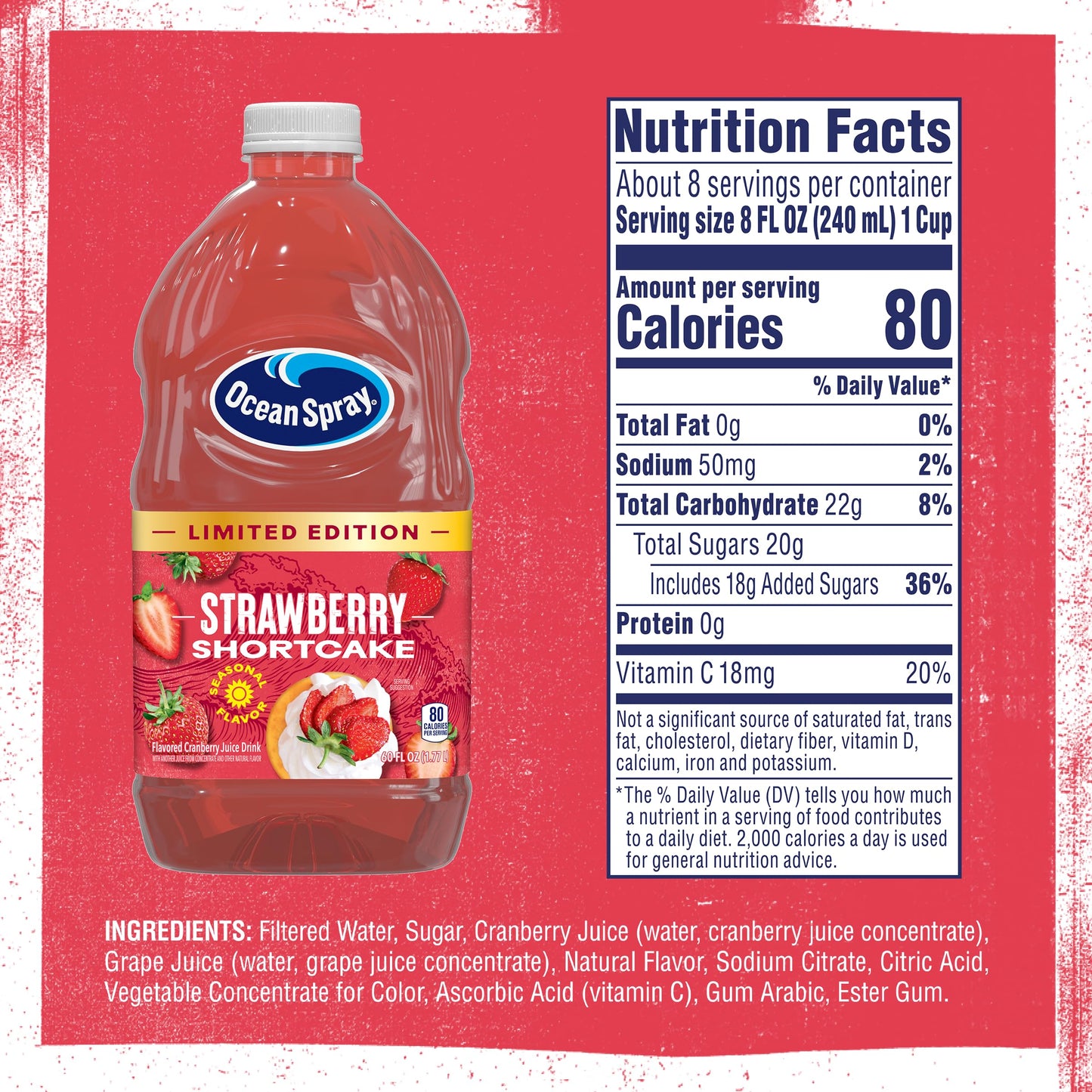 Ocean Spray® Strawberry Shortcake Juice Drink, 60 Fl Oz Bottle (Pack of 1)