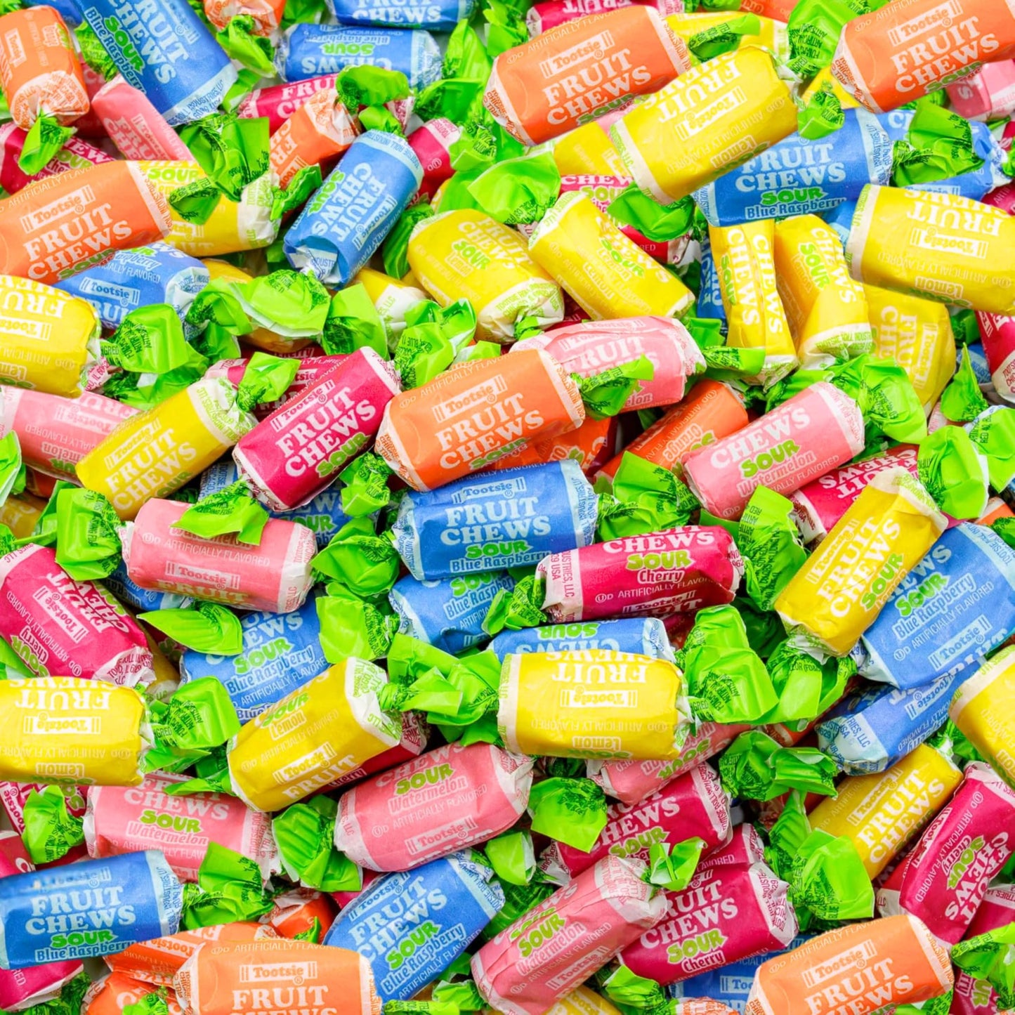 Sour Fruit Chews Assorted Candy Mix, 5 Tangy Flavors, Sour Tootsie Roll Taffies, Gluten Free & Peanut Free, Perfect For Parties & Goody Bags, 2 Lb