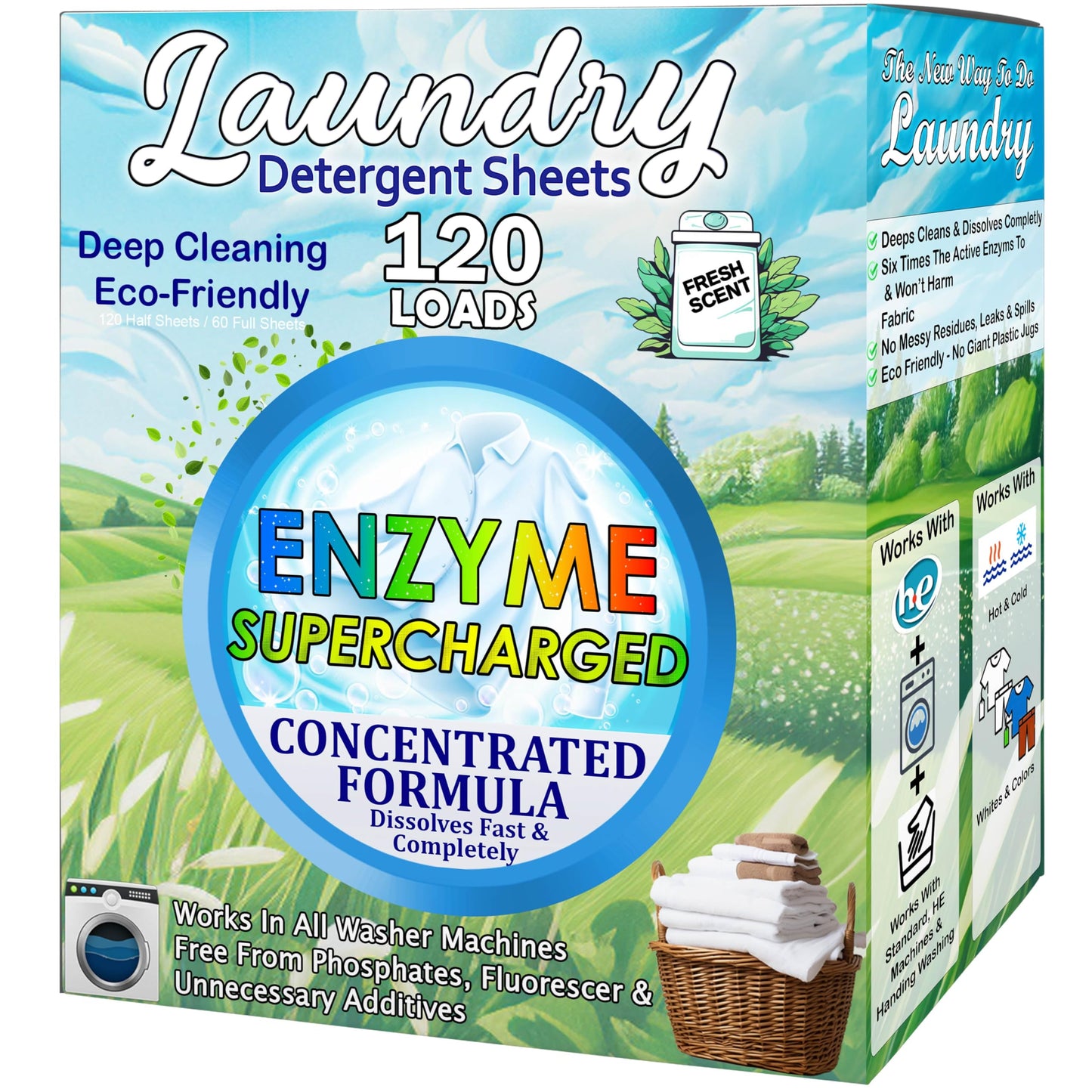 Laundry Detergent Sheets (120 Loads) Eco-Friendly, Hypoallergenic, & Enzyme-Based Powerful Stain Removal - Convenient for Travel & Space-Saving