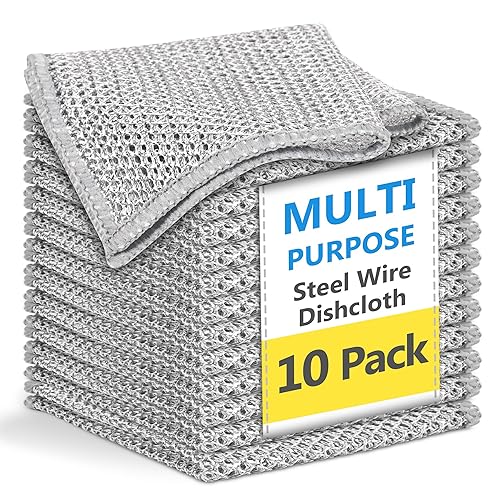 Liyuelome Double-Layer Multipurpose Wire Dishwashing Rag, Non Scratch Wire Dishcloth, Silver Wire Mesh Cleaning Cloths, Steel Wire Dishcloths, Kitchen