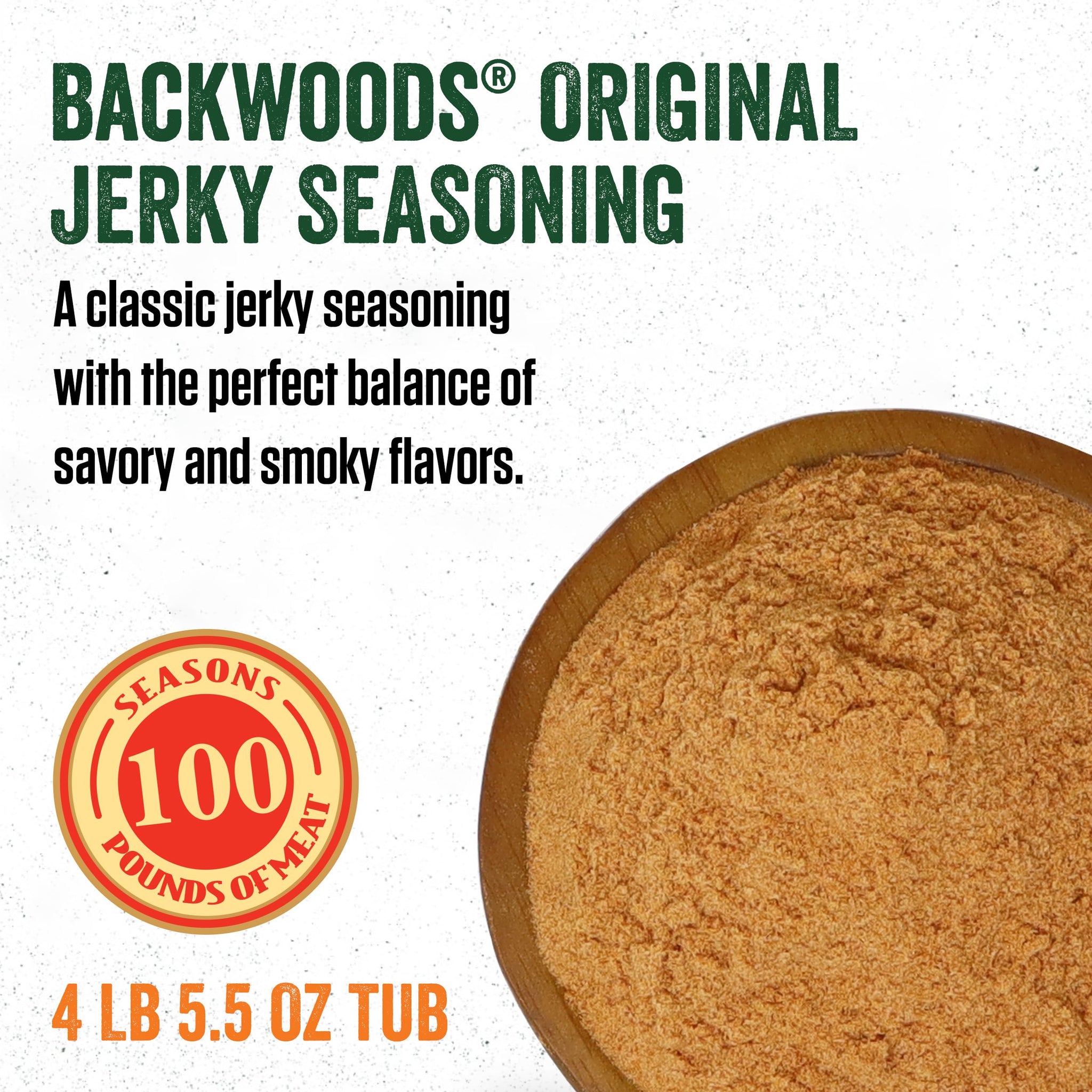 LEM Products Backwoods Original Jerky Seasoning, Ideal for Wild Game and Domestic Meat, Seasons Up to 100 Pounds of Meat, 4 Pound, 5.5 Ounce Bucket